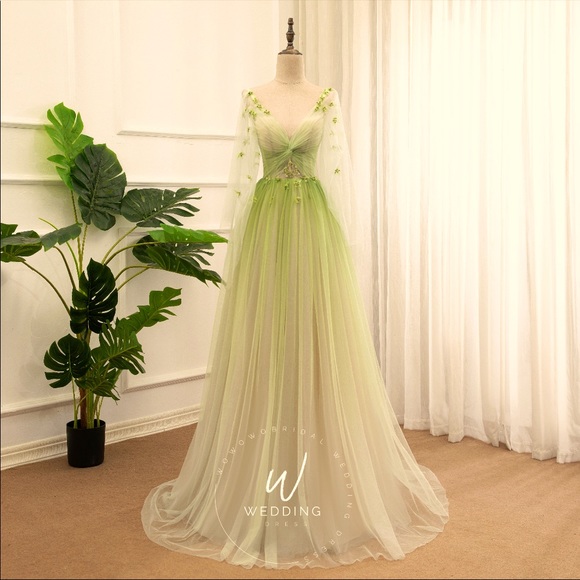 green emerald velvet dress Kate Green Silk Custom Maternity Photoshoot Gowns, XXL / 38#-Grass Green main image 0